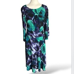 En Focus Dress Womens 12 Multicolor Abstract Print‎  Faux Wrap Sheath blue/green